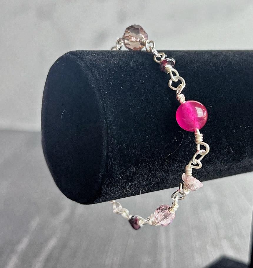 Strawberry Shortcake Bracelet -Link Bracelet- Strawberry Quartz and Agate Bracelet - Simply Rustic Jewelry