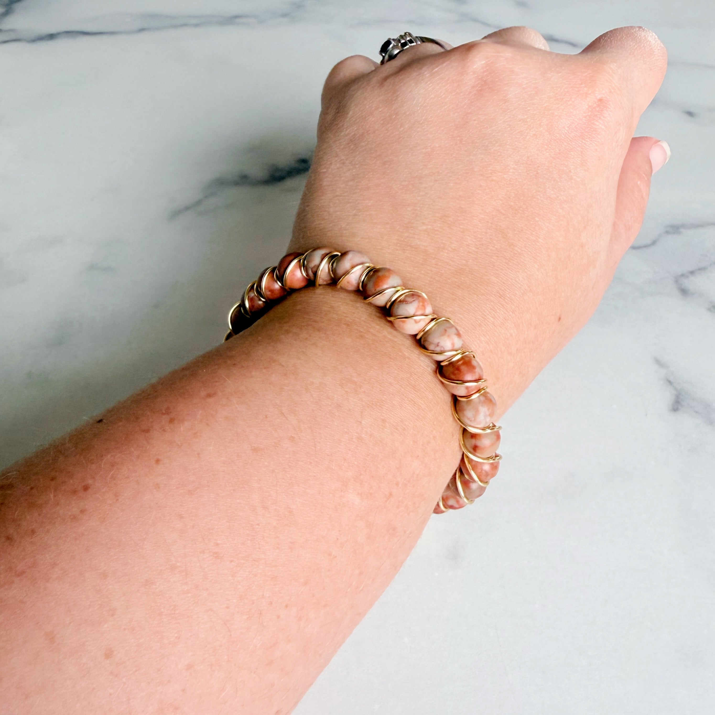 Crimson Sunburst - Sunstone Wire Wrapped Bracelet