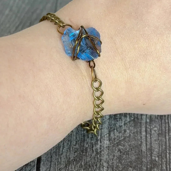Echoes Of Blue Collection - Matching Glass Bead Necklace and Sea Glass Bracelet Set - Simply Rustic Jewelry