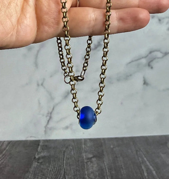 Echoes Of Blue Collection - Matching Glass Bead Necklace and Sea Glass Bracelet Set - Simply Rustic Jewelry