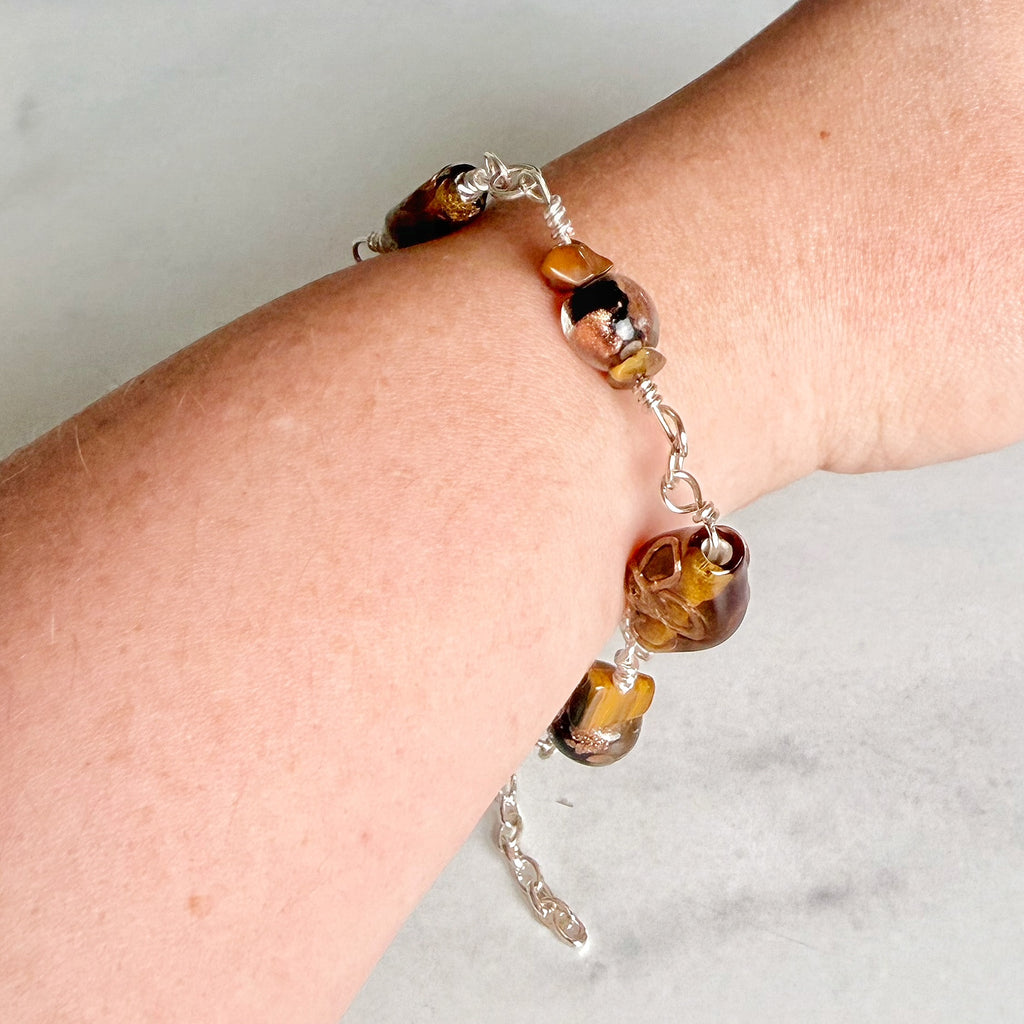 Tiger's Gaze Bracelet -Handmade Glass Link Bracelet
