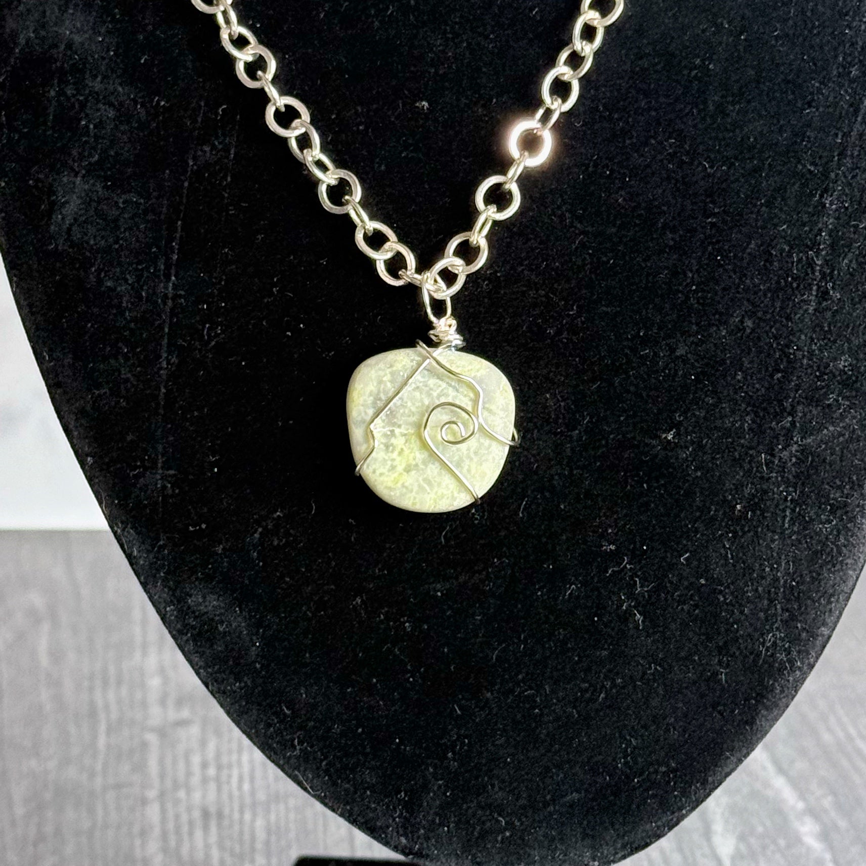 Dewdrops and Lilypads Collection -  Handmade Lizardite Necklace and Matching Amazonite and Glass Bracelet