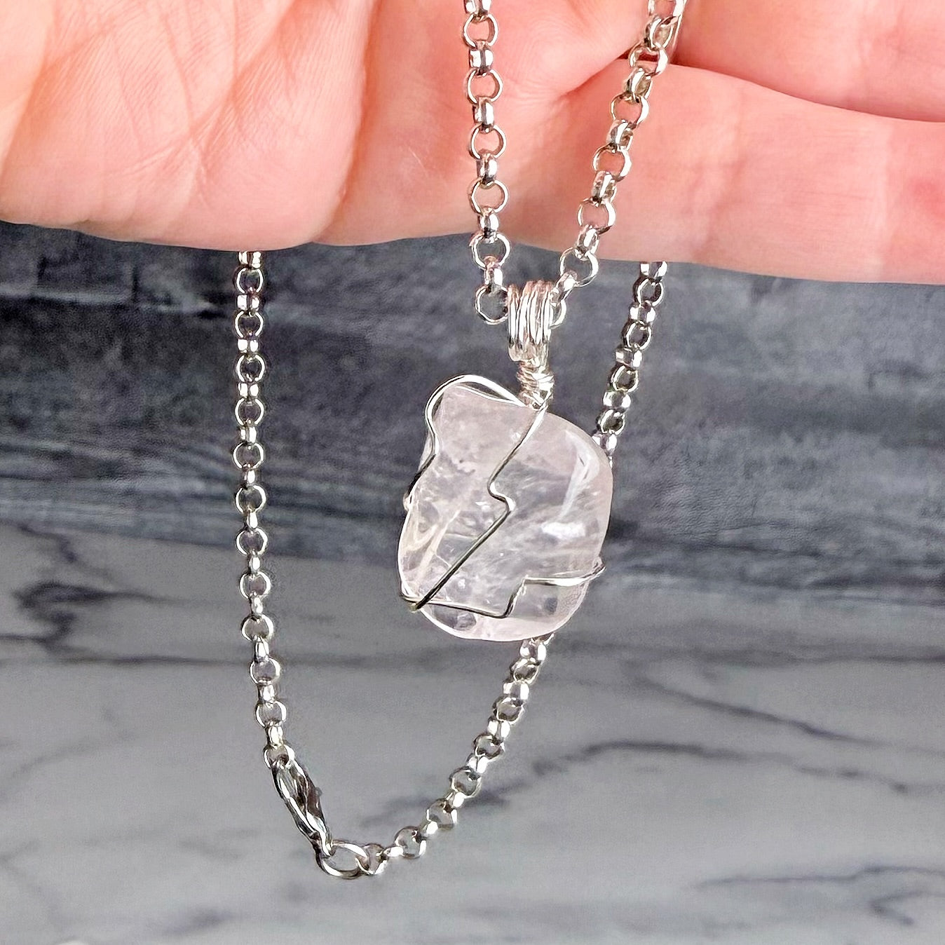Pride Gems Necklace - Handmade Simple Wire Wrapped Rose Quartz Pendant Necklace
