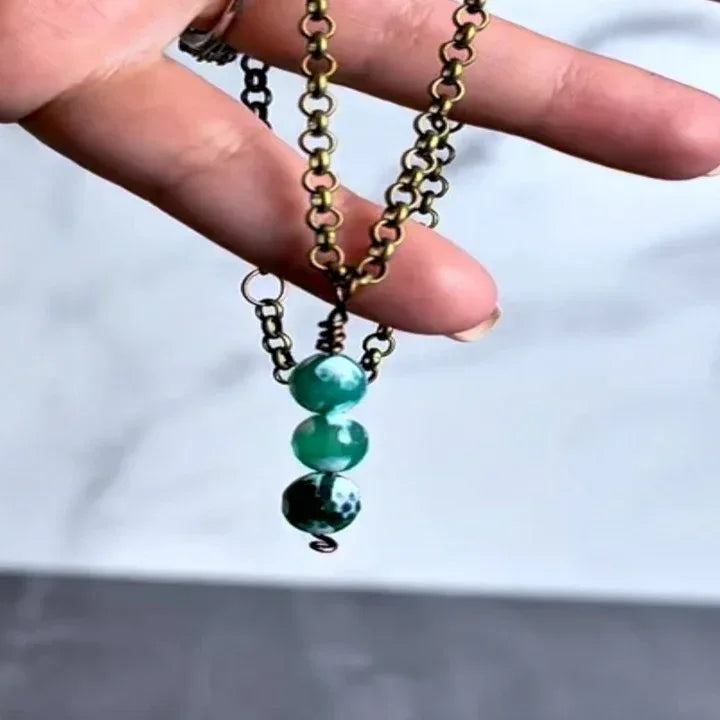 Forest Roots Collection - Handmade Matching Malachite Necklace and Bracelet Set - Simply Rustic Jewelry