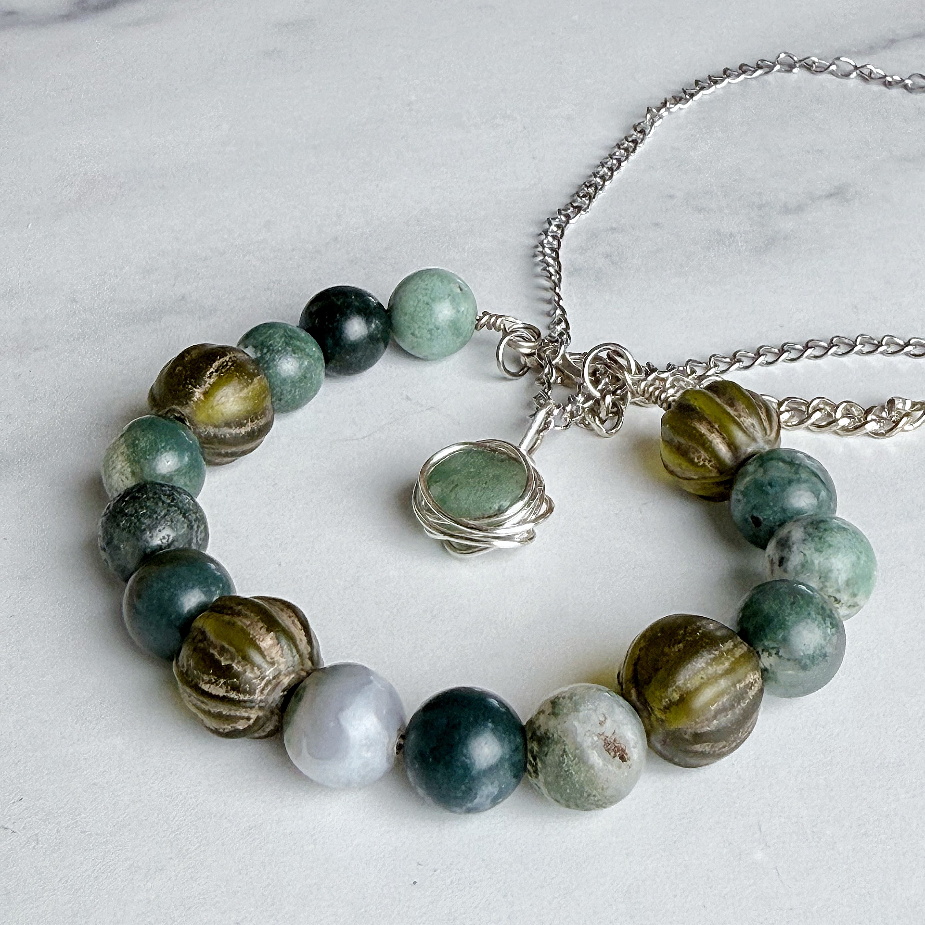 Emerald Tides Collection - Matching Aventurine and Moss Agate Jewelry Set