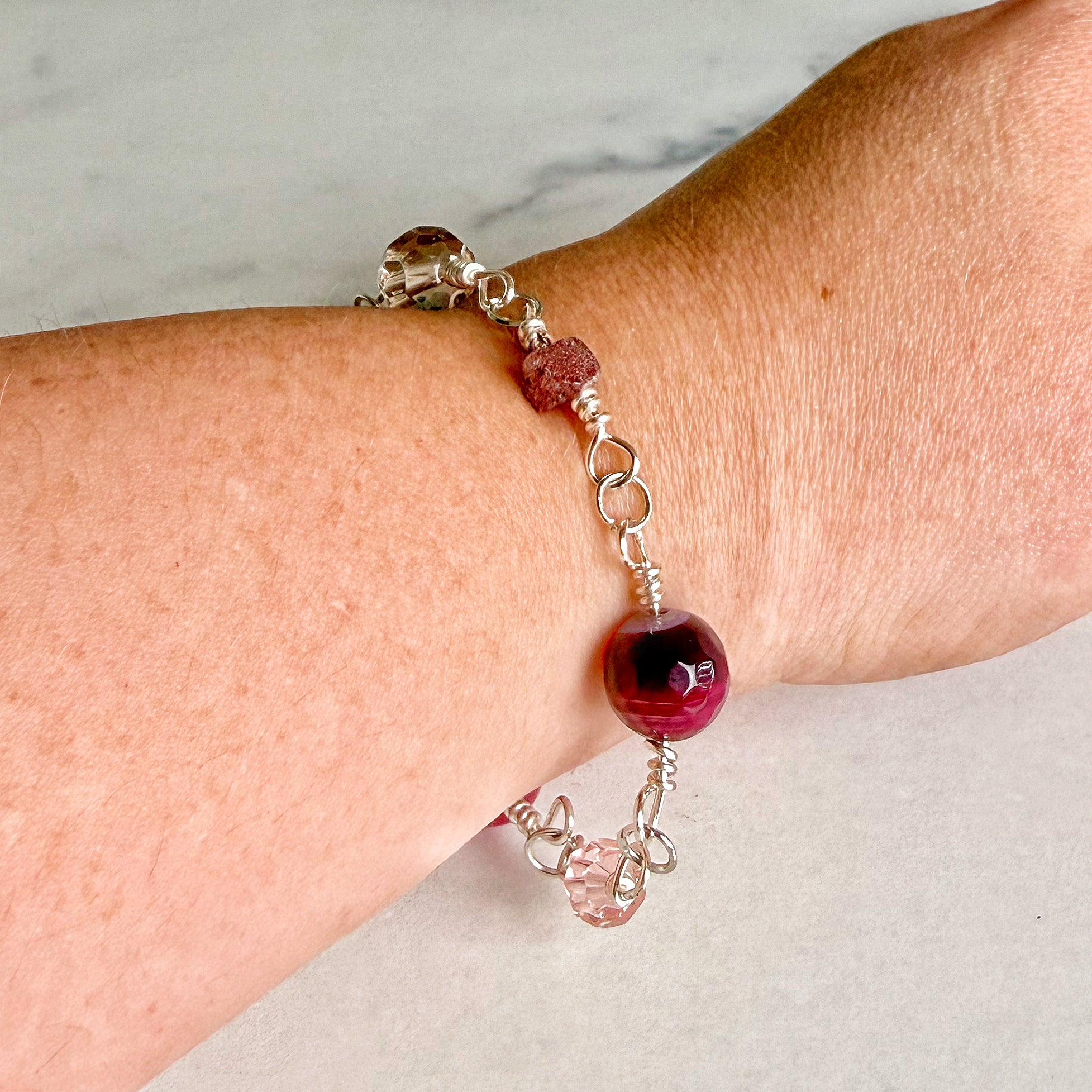 Strawberry Shortcake Bracelet -Link Bracelet- Strawberry Quartz and Agate Bracelet