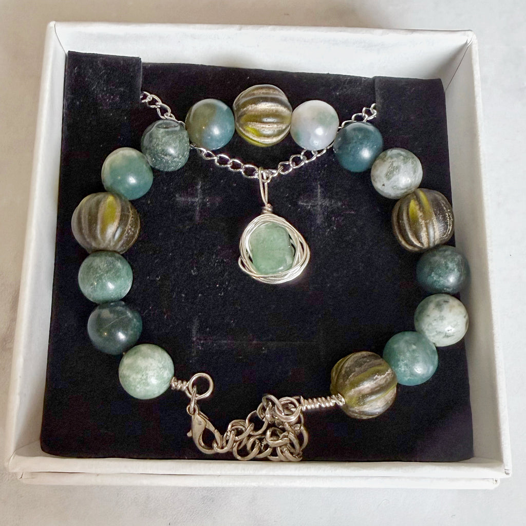 Emerald Tides Collection - Matching Aventurine and Moss Agate Jewelry Set
