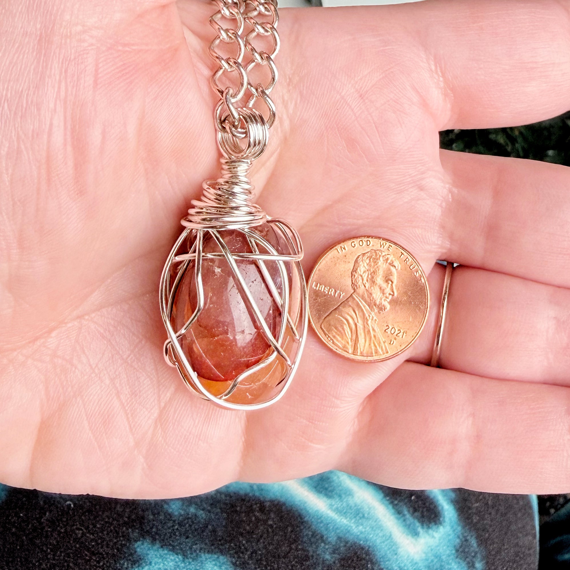 Summer Popsicle Necklace - Handmade Simple Wire Wrapped Carnelian Pendant