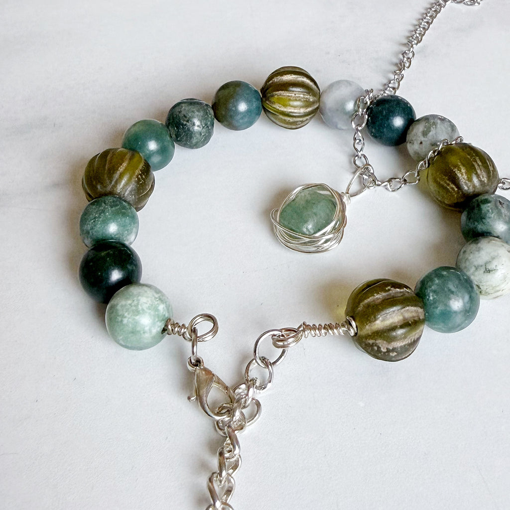 Emerald Tides Collection - Matching Aventurine and Moss Agate Jewelry Set
