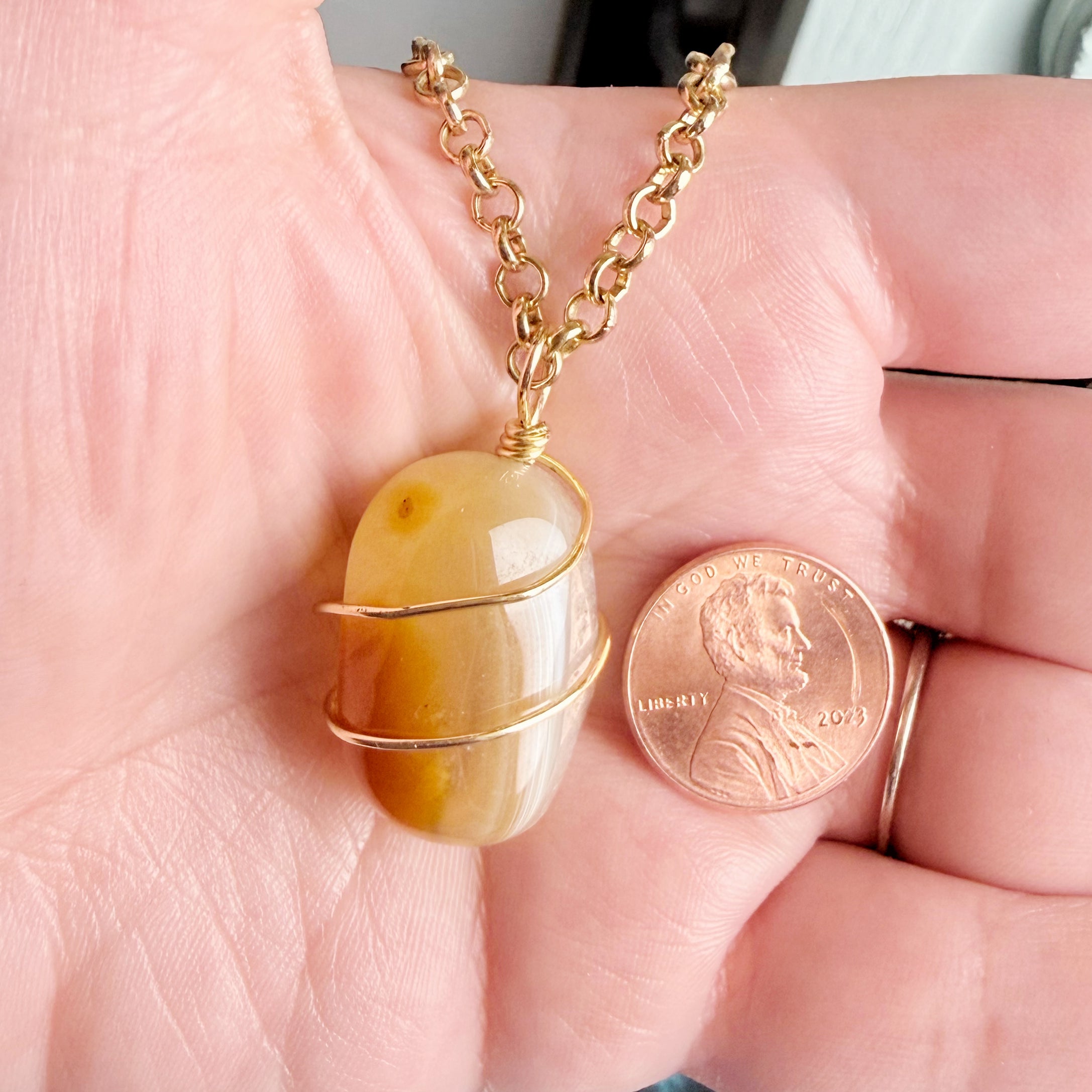 Autumn Sunrise Necklace - Simple wire wrapped crystal pendant