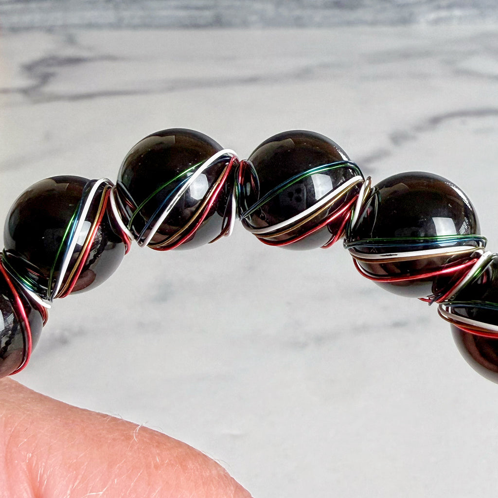 Strength in Color Bracelet - Obsidian Beaded Bracelet With Wire Wrapping