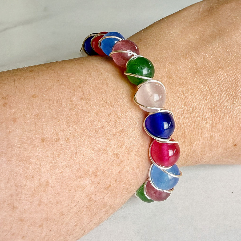 Serene Selenite Bracelet -Wire Wrapped Glass Beaded Bracelet