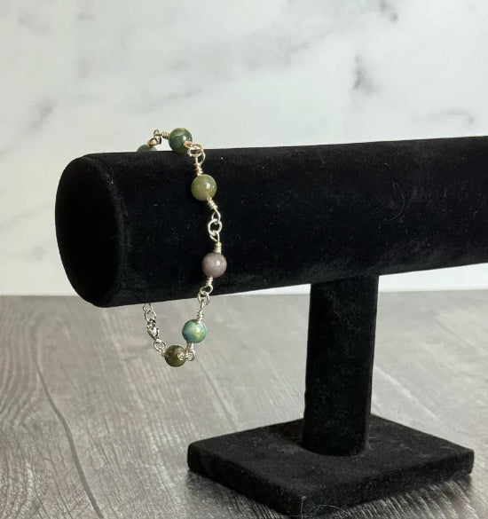 Garnet Moss Collection - Handmade Matching Garnet Necklace and Moss Agate Bracelet Set - Simply Rustic Jewelry