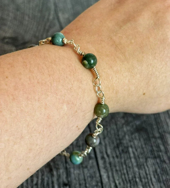 Garnet Moss Collection - Handmade Matching Garnet Necklace and Moss Agate Bracelet Set - Simply Rustic Jewelry