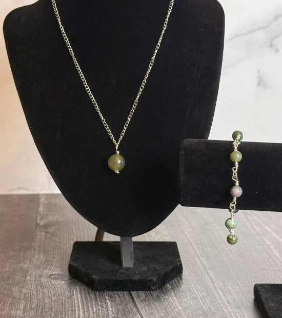 Garnet Moss Collection - Handmade Matching Garnet Necklace and Moss Agate Bracelet Set - Simply Rustic Jewelry