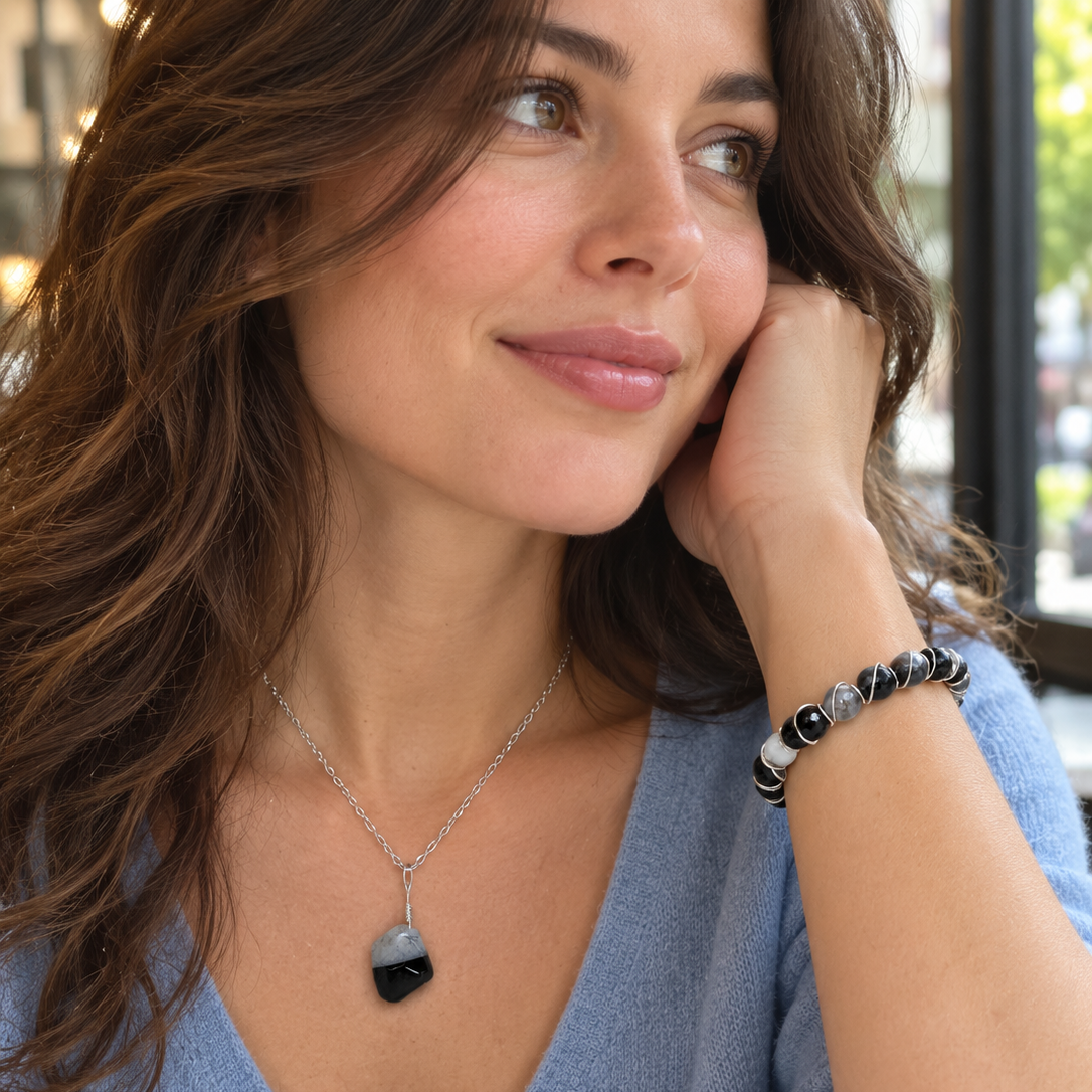 A Touch of Moonlight - Matching Blue Chalcedony Necklace and Bracelet Set
