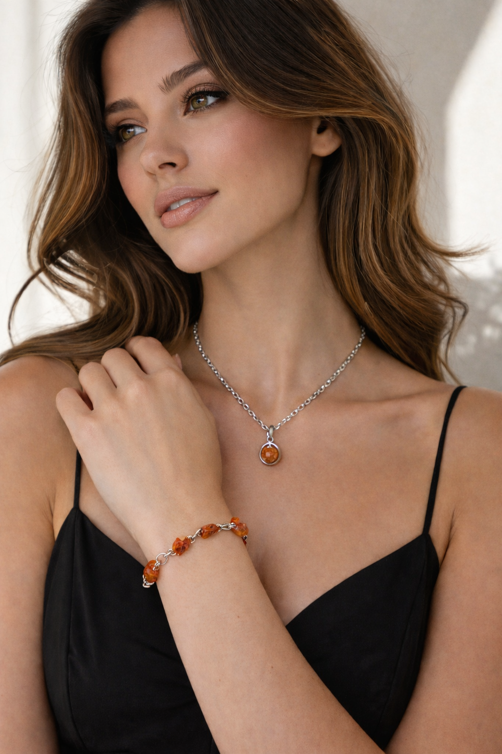 Nectar Jewelry Set - Matching Carnelian Wire Wrapped Necklace and Link Bracelet