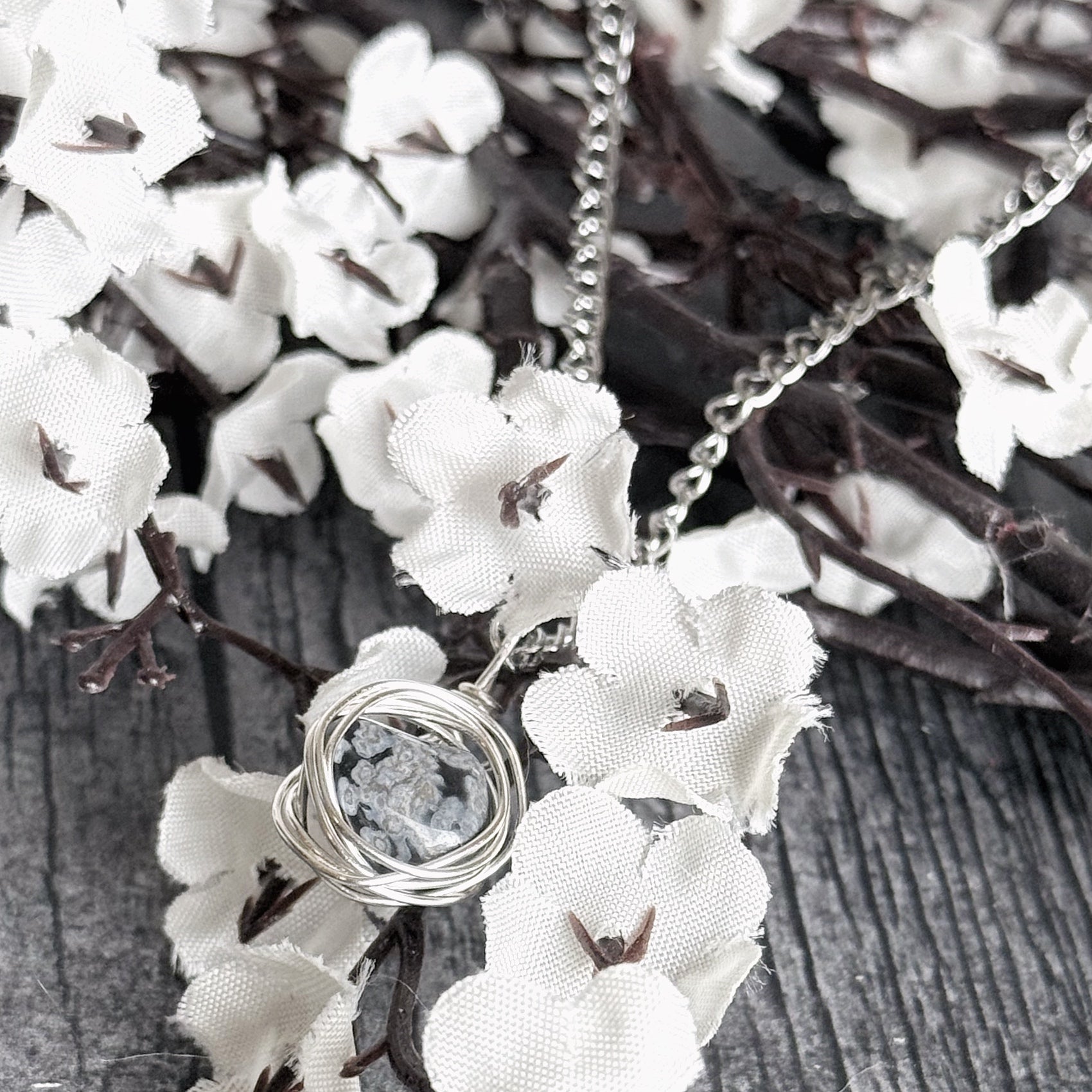 Onyx Halo Necklace - Snowflake Obsidian Handmade Wire Wrapped Necklace
