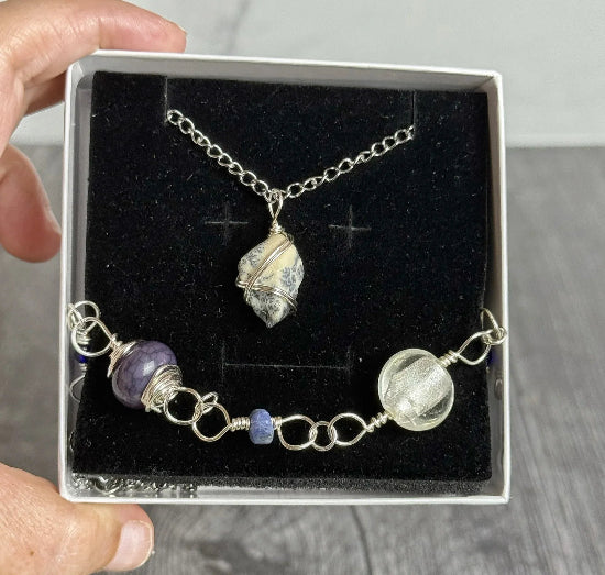 Opal Breeze Collection - Handmade Matching Opal Necklace and Glass Bracelet Set - Simply Rustic Jewelry
