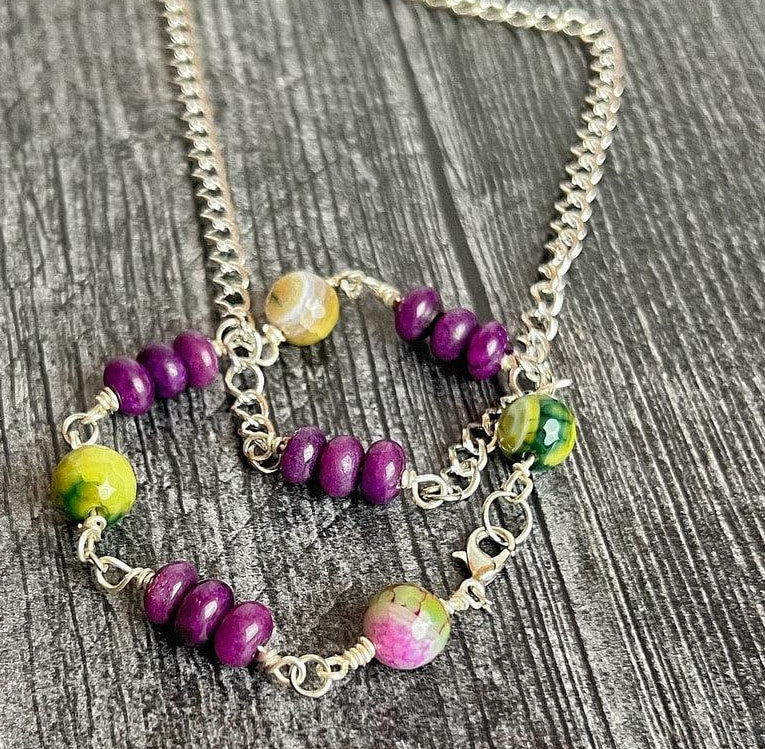 "Simply Rustic" Segments Collection - Matching Necklace and Bracelet Set - Beaded Bar Necklace and Link Bracelet - Simply Rustic Jewelry