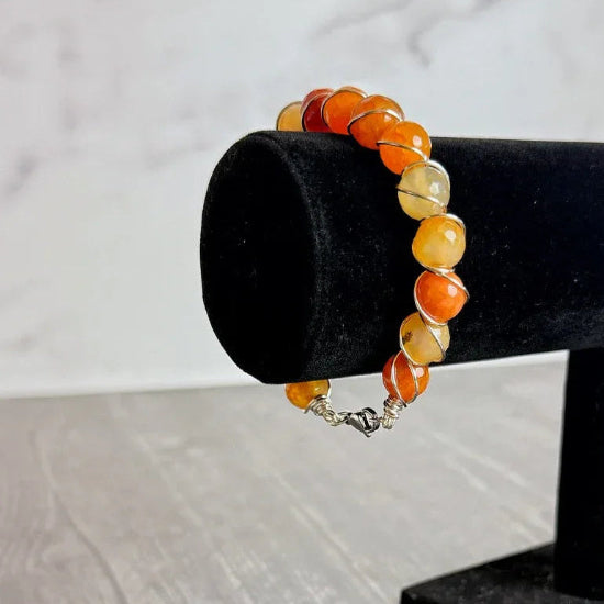 Solar Ember Collection - Matching Carnelian Agate Pendant Necklace and Carnelian Beaded, Wire Wrappec Bracelet - Simply Rustic Jewelry
