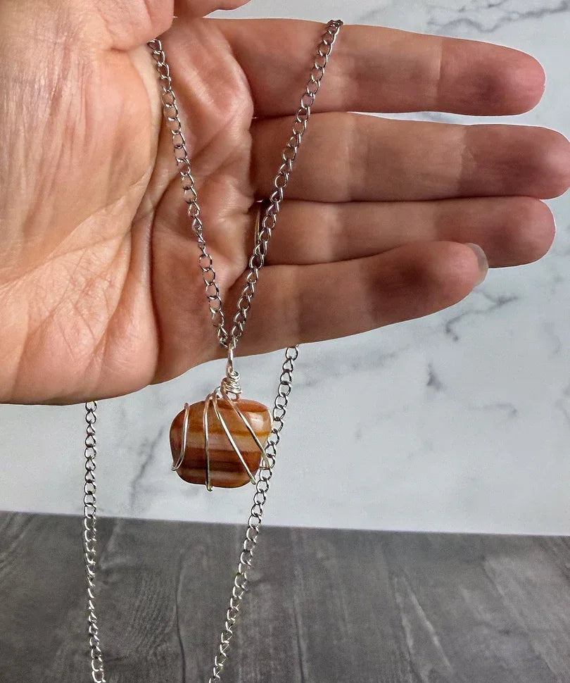 Solar Ember Collection - Matching Carnelian Agate Pendant Necklace and Carnelian Beaded, Wire Wrappec Bracelet - Simply Rustic Jewelry