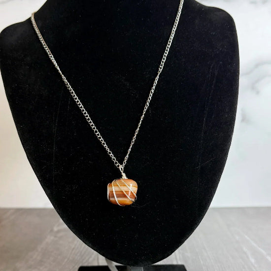 Solar Ember Collection - Matching Carnelian Agate Pendant Necklace and Carnelian Beaded, Wire Wrappec Bracelet - Simply Rustic Jewelry