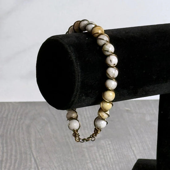 Sunworn Collection - Matching Yellow Jasper Necklace and Agate Beaded and Wire Wrapped Bracelet - Simply Rustic Jewelry