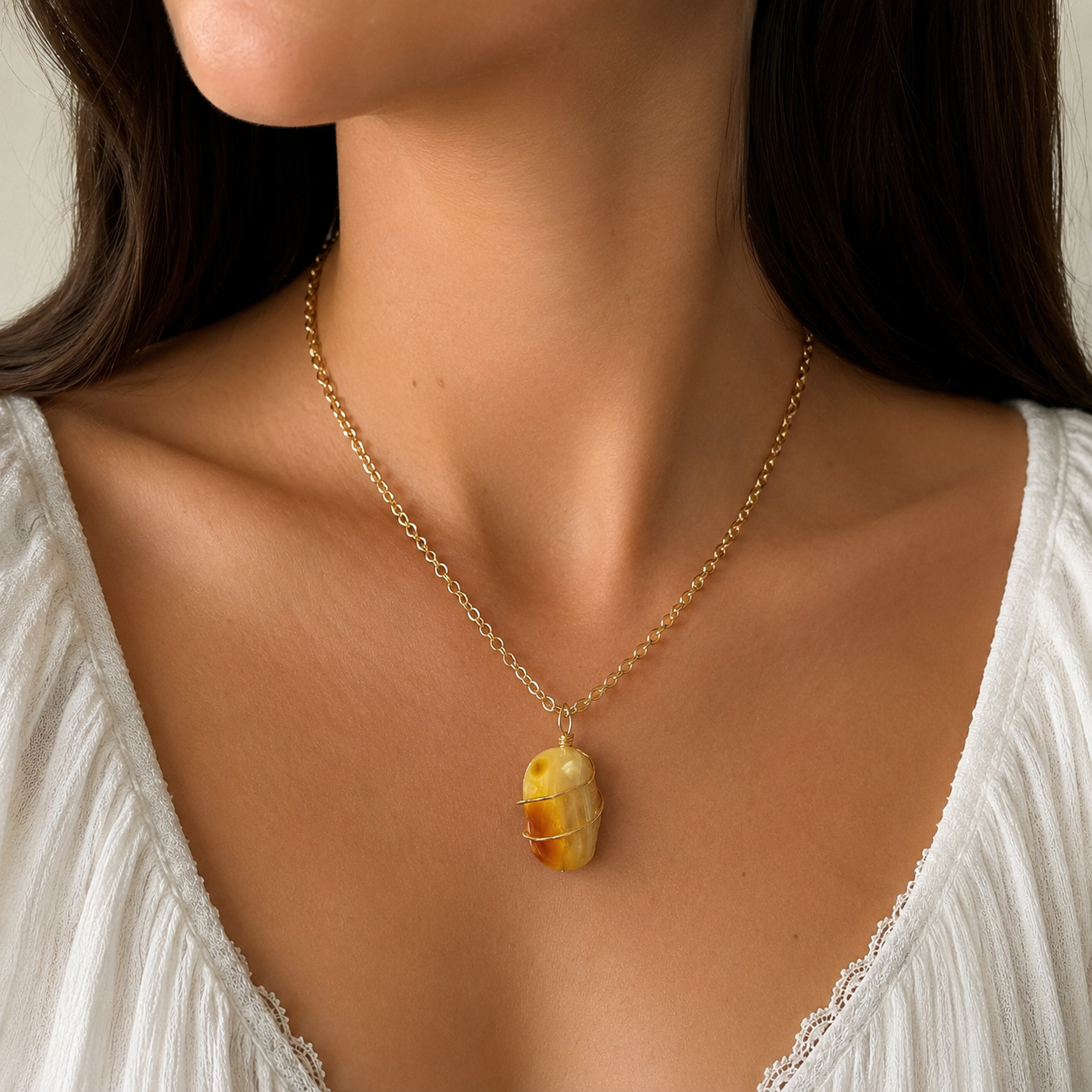 Autumn Sunrise Necklace - Simple wire wrapped crystal pendant