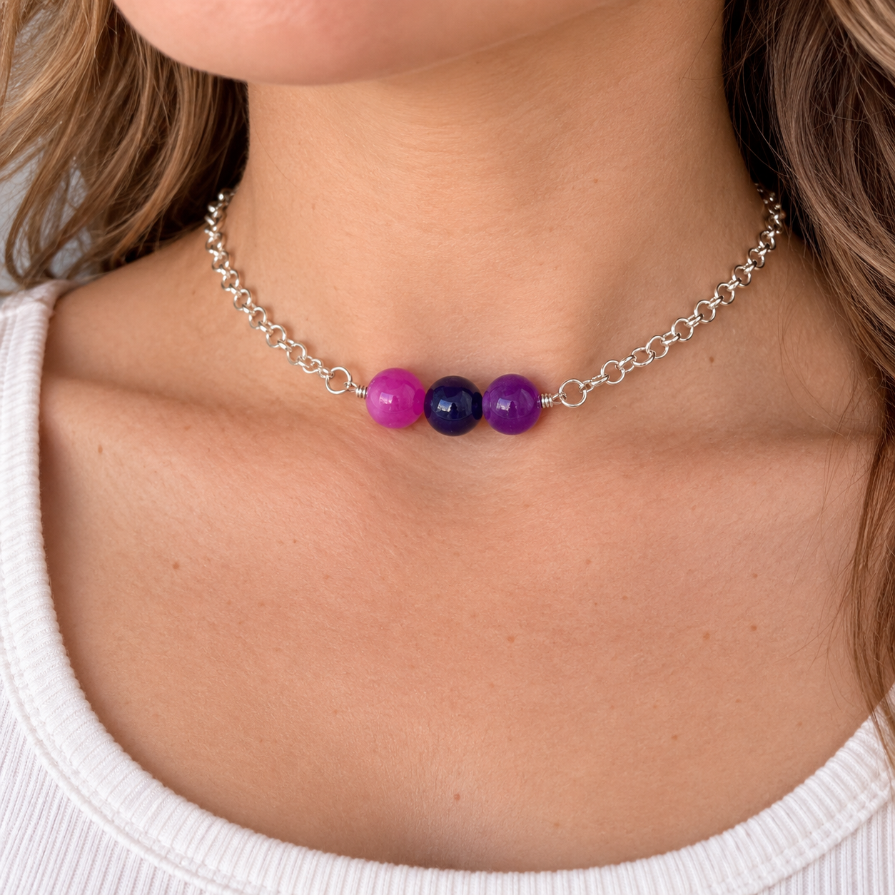Fluid Spectrum Necklace -Beaded Pendant Glass Necklace