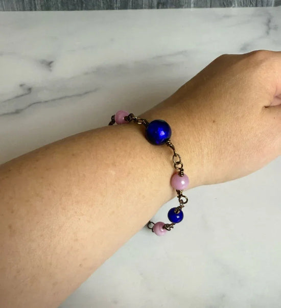 Moonlit Garden Bracelet - Glass and Agate Link Bracelet - Simply Rustic Jewelry