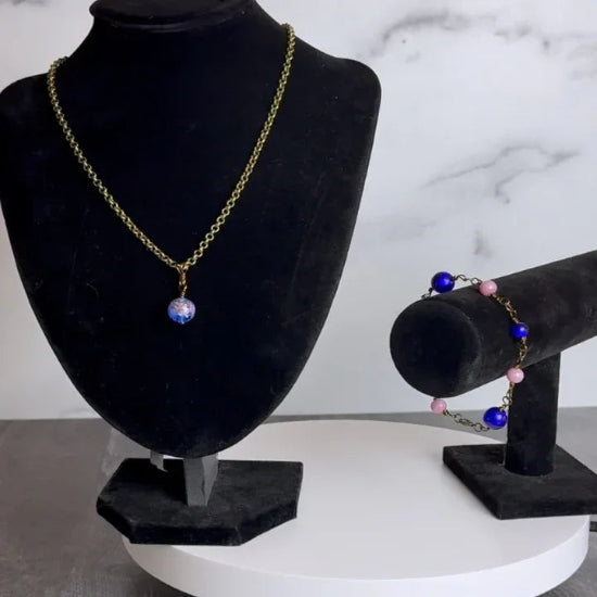  Gardens Collection - Handmade Matching Artisan Glass Bead Necklace and Glass Bracelet Set - Simply Rustic Jewelry