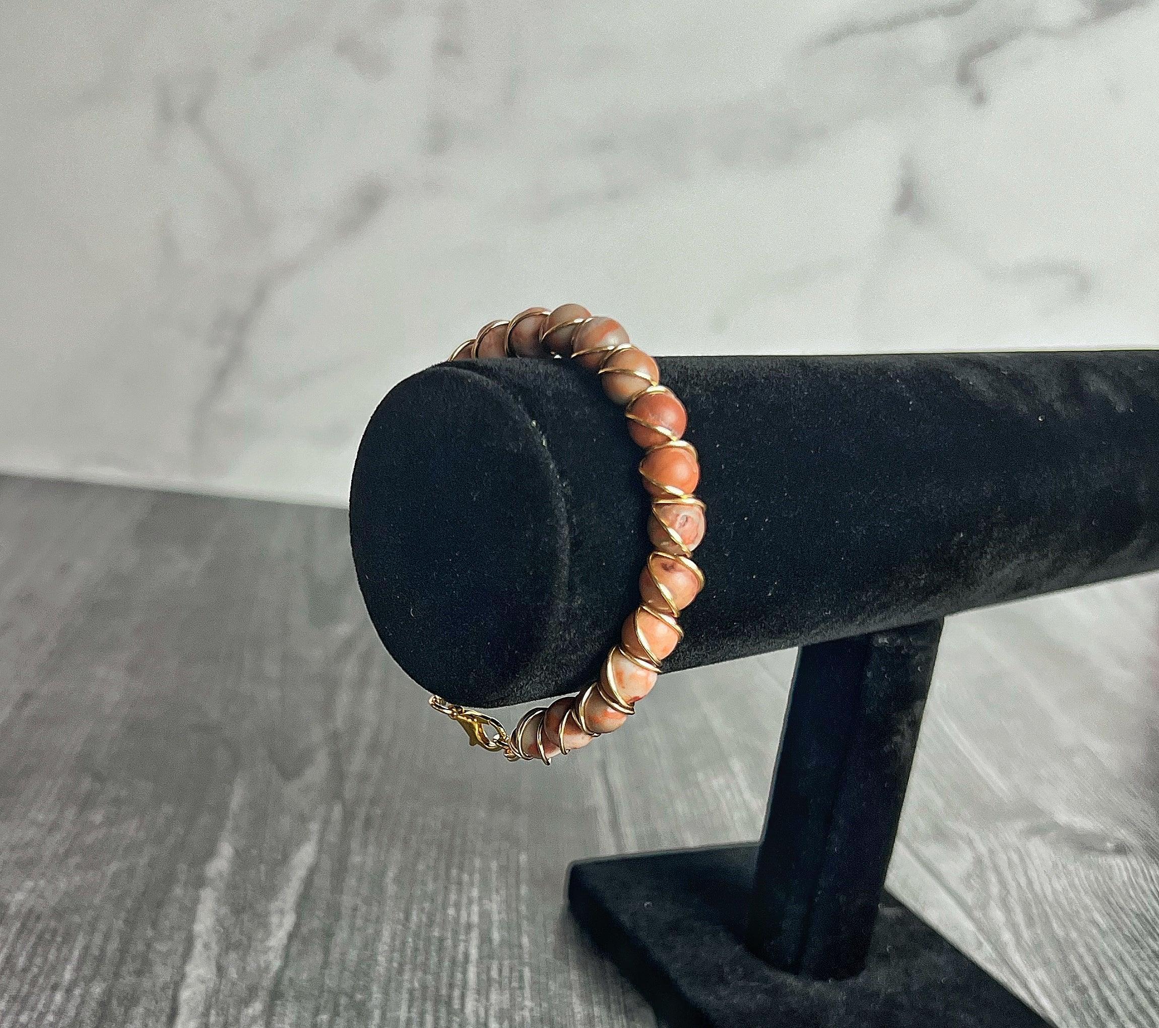 Crimson Sunburst - Sunstone Wire Wrapped Bracelet - Simply Rustic Jewelry