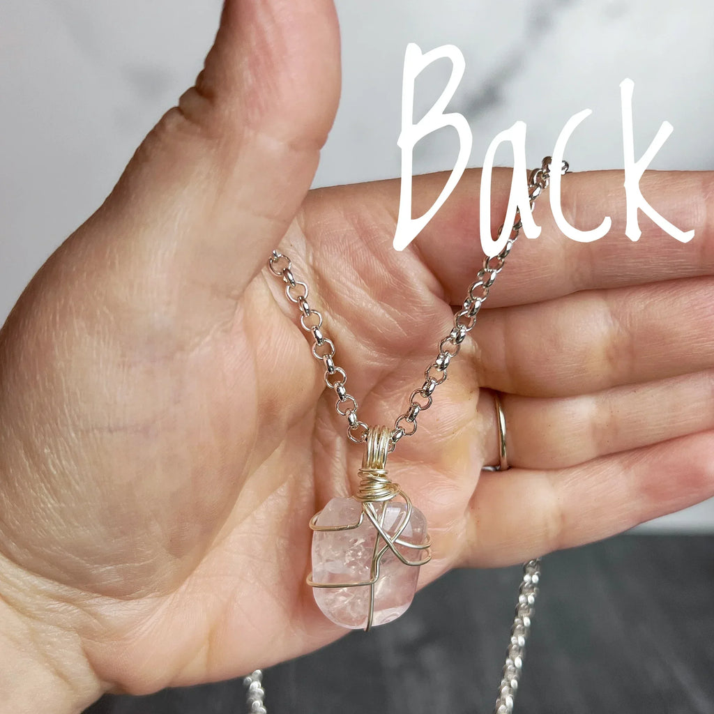 Pride Gems Necklace - Handmade Simple Wire Wrapped Rose Quartz Pendant Necklace - Simply Rustic Jewelry