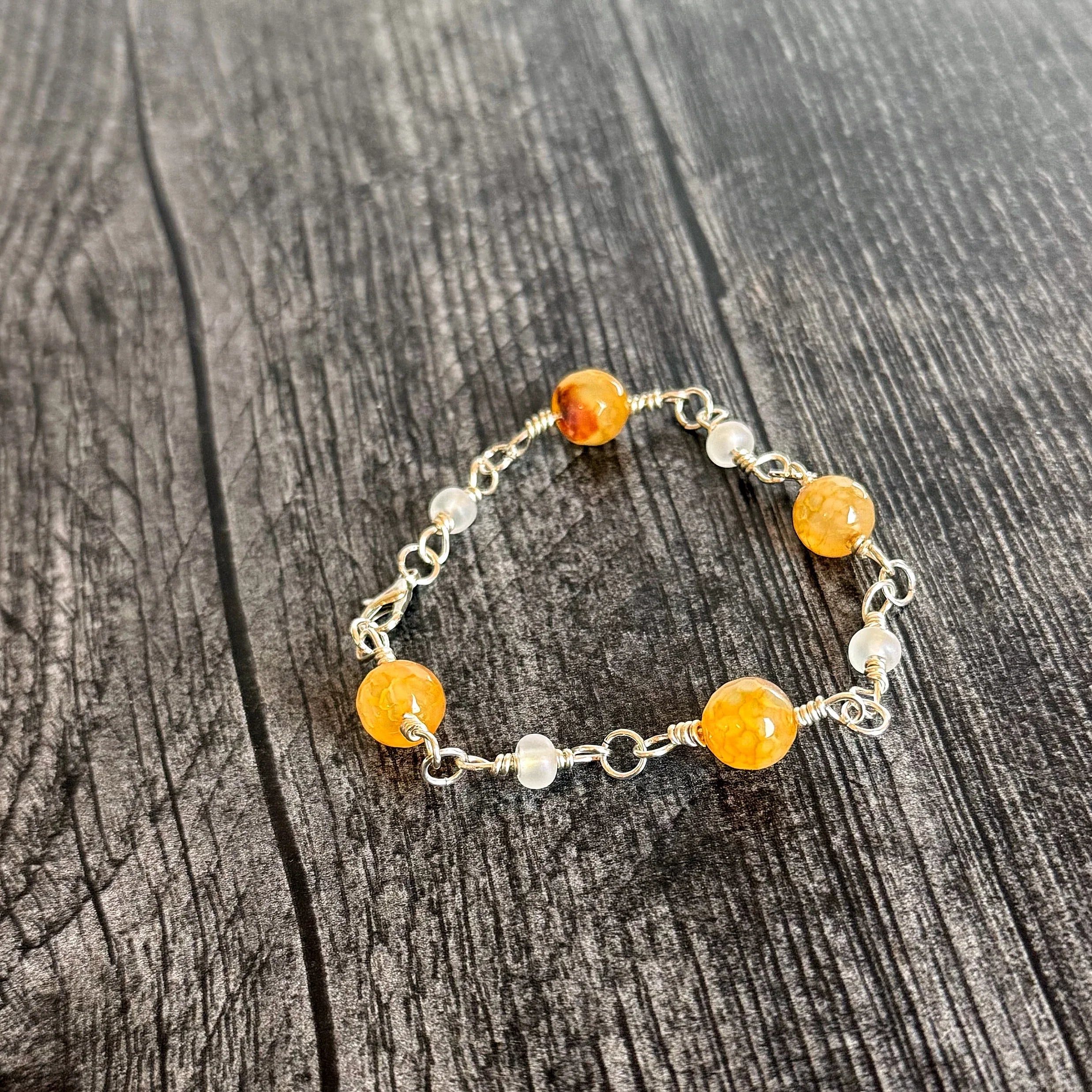 Honeydew Bracelet - Glass Beaded Link Bracelet - Simply Rustic Jewelry