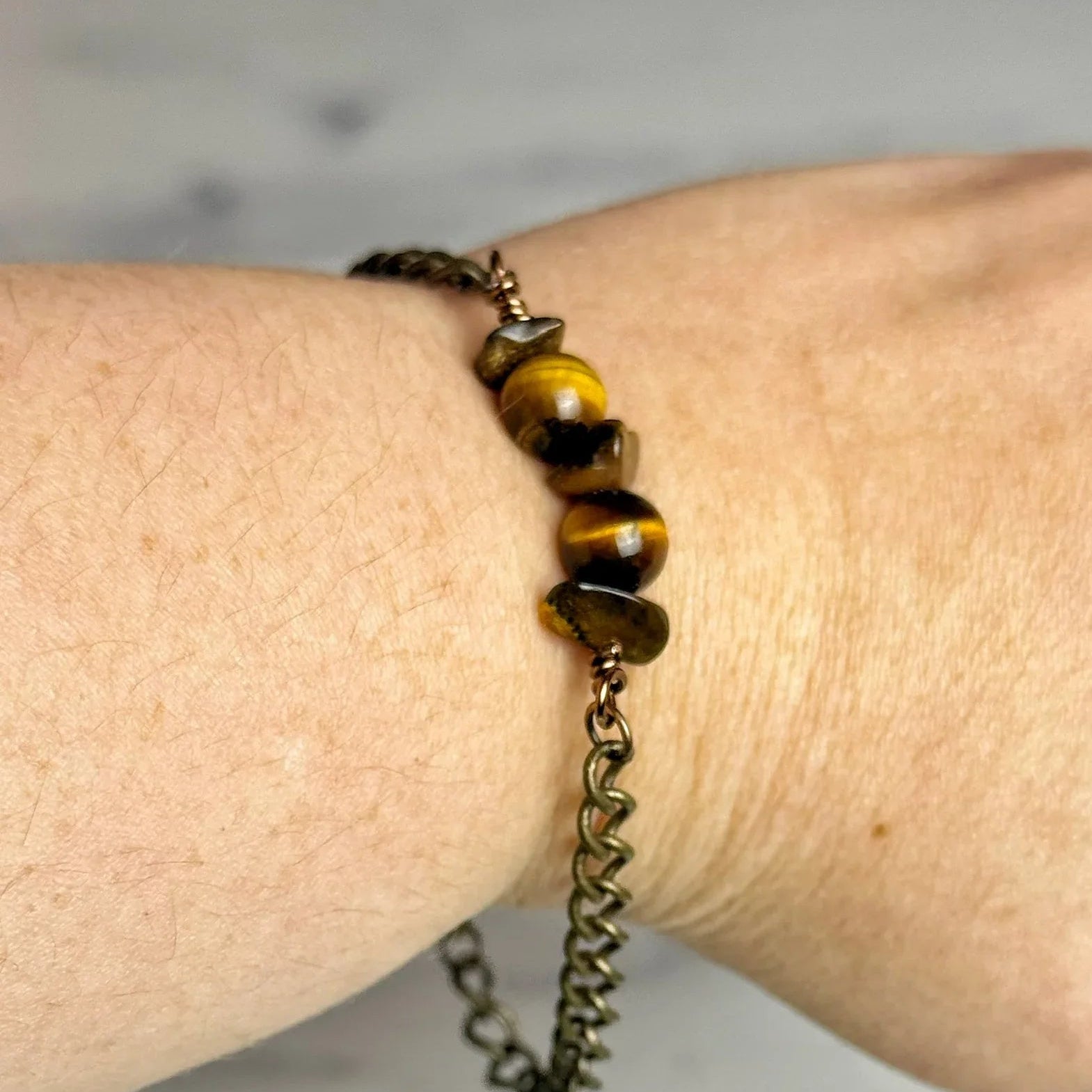 Tree Bark Collection -Handmade Matching Wire Wrapped Tiger's Eye Necklace and Bracelet Set - Simply Rustic Jewelry