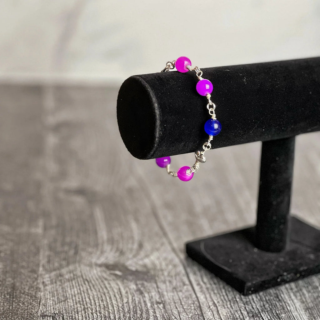 Fluid Spectrum Bracelet -Handmade Link Bracelet with Glass Beads - Simply Rustic Jewelry