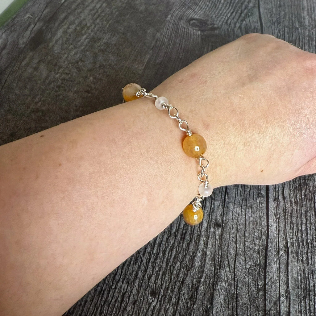 Honeydew Bracelet - Glass Beaded Link Bracelet - Simply Rustic Jewelry