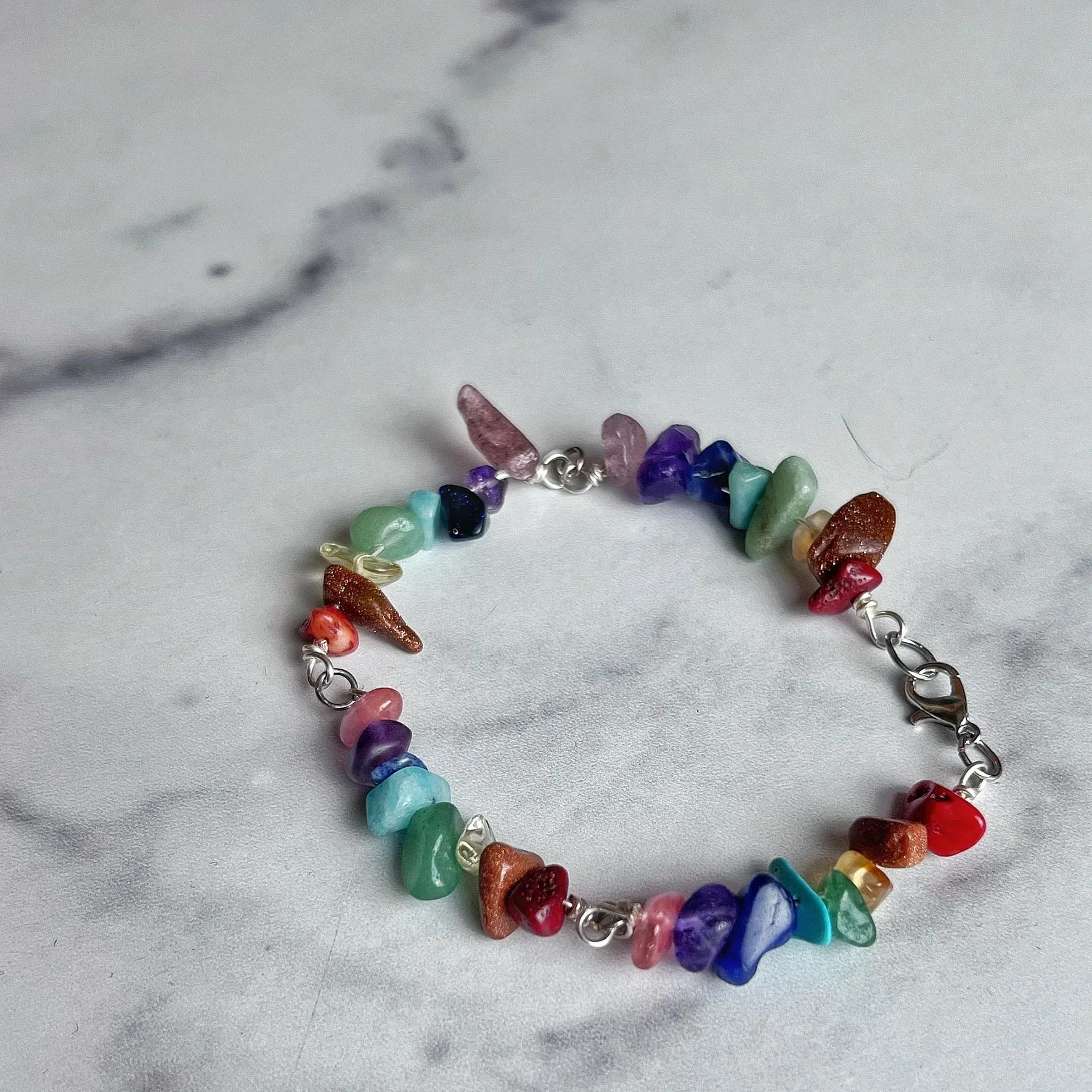 Be Proud Collection - Handmade Multicolored Bead Chip Matching Necklace and Bracelet Set - Turquoise, Amethyst, Citrine, Aventurine and Rose Quartz - Simply Rustic Jewelry
