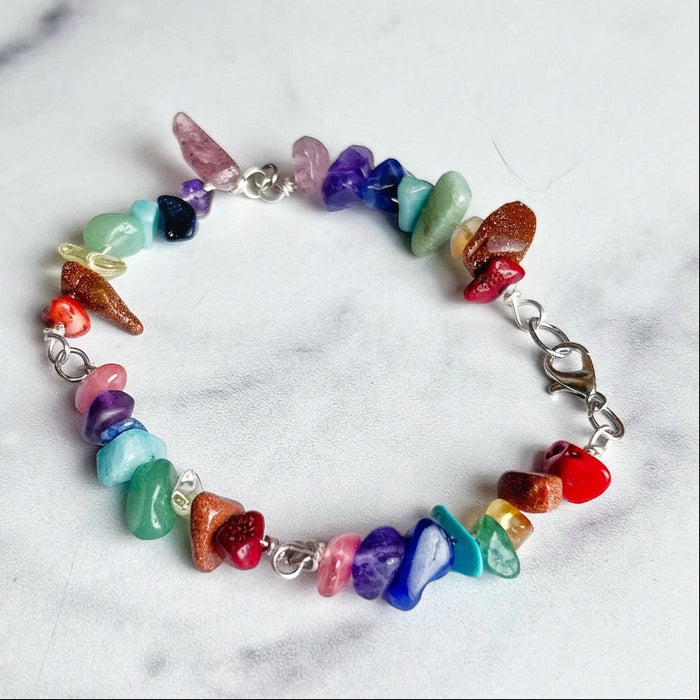 Be Proud Collection - Handmade Multicolored Bead Chip Matching Necklace and Bracelet Set - Turquoise, Amethyst, Citrine, Aventurine and Rose Quartz - Simply Rustic Jewelry