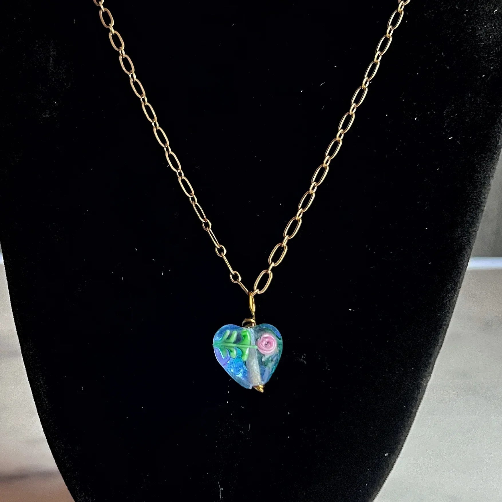 Blooming Hearts Necklace -Beaded Glass Pendant Necklace - Simply Rustic Jewelry