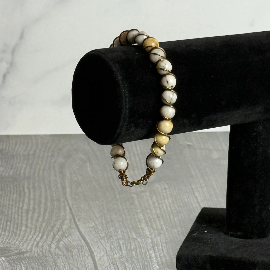 Sunworn Bracelet - Agate Beaded Bracelet with Wire Wrapping - Simply Rustic Jewelry