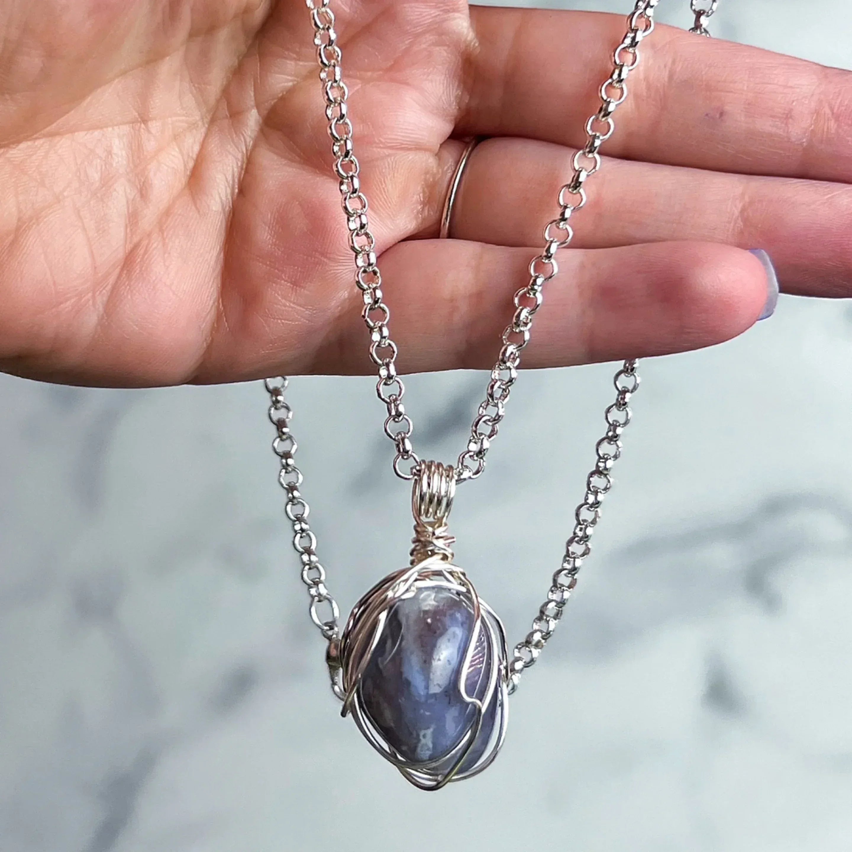 Whispers of Lavender Necklace -Handmade Simple Wire Wrapped Lepidolite Pendant - Simply Rustic Jewelry