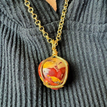 Fiery Foliage Necklace -wire wrapped crystal pendant - Simply Rustic Jewelry