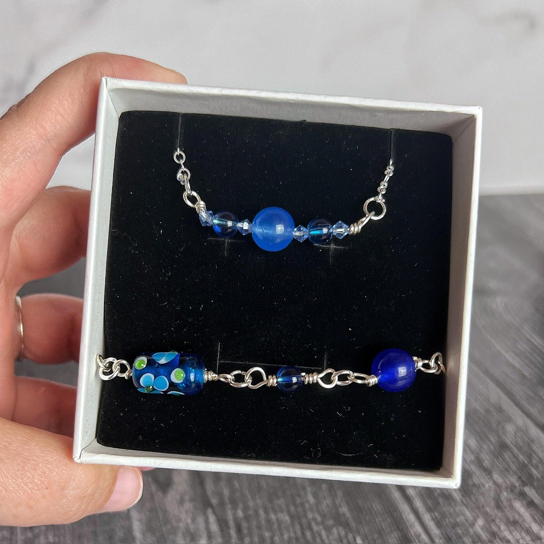 Dark Meadows Collection - Handmade Matching Necklace and Bracelet Set With Glass Beads - Simply Rustic Jewelry
