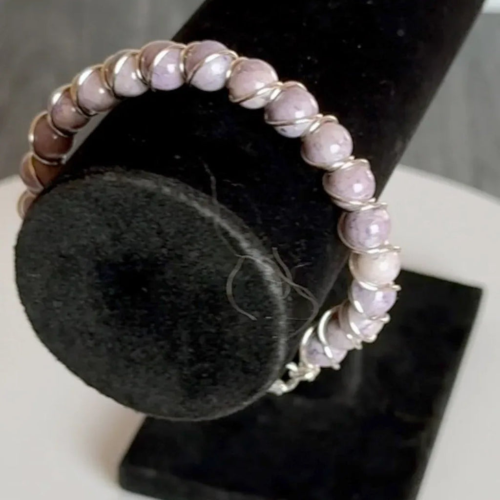 Twilight Petals Bracelet - Lepidolite Beaded Bracelet with Wire Wrapping - Simply Rustic Jewelry