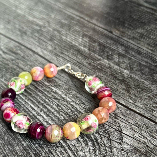 Timeless Rose Collection - Handmade Agate and Glass Beaded Bracelet - Simply Rustic Jewelry