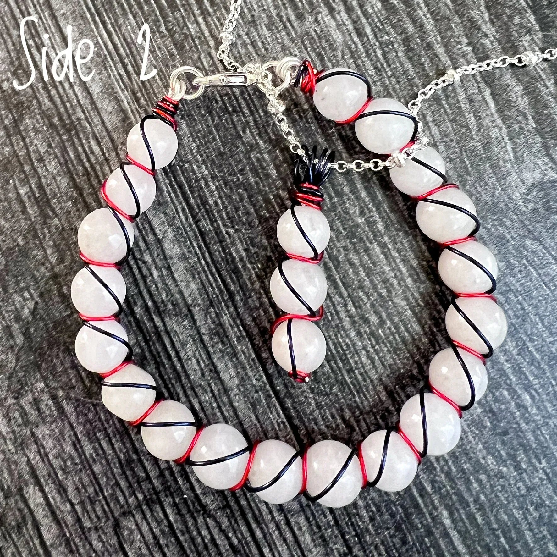 Red, White, and Beautiful Collection -Handmade Matching Selenite Necklace and Wire Wrapped SeleniteBracelet Set - Simply Rustic Jewelry