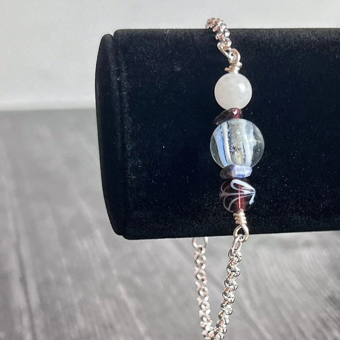 Whispers Of Lavender Bracelet -Wire Bracelet With Stone Or Beads - Glass and Selenite Beads - Simply Rustic Jewelry