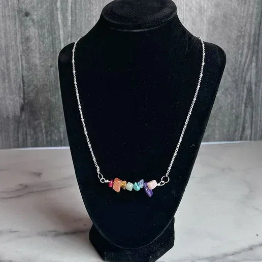 Be Proud Collection - Handmade Multicolored Bead Chip Matching Necklace and Bracelet Set - Turquoise, Amethyst, Citrine, Aventurine and Rose Quartz - Simply Rustic Jewelry
